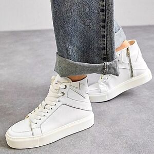 Zadig & Voltaire High Top Flash Sneakers White Zipper Leather Bolt Women's 8